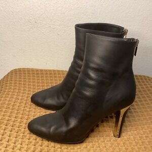 Jimmy Choo Black Leather Ankle Boots Size EU 36.5 Stiletto Heel Made in Italy